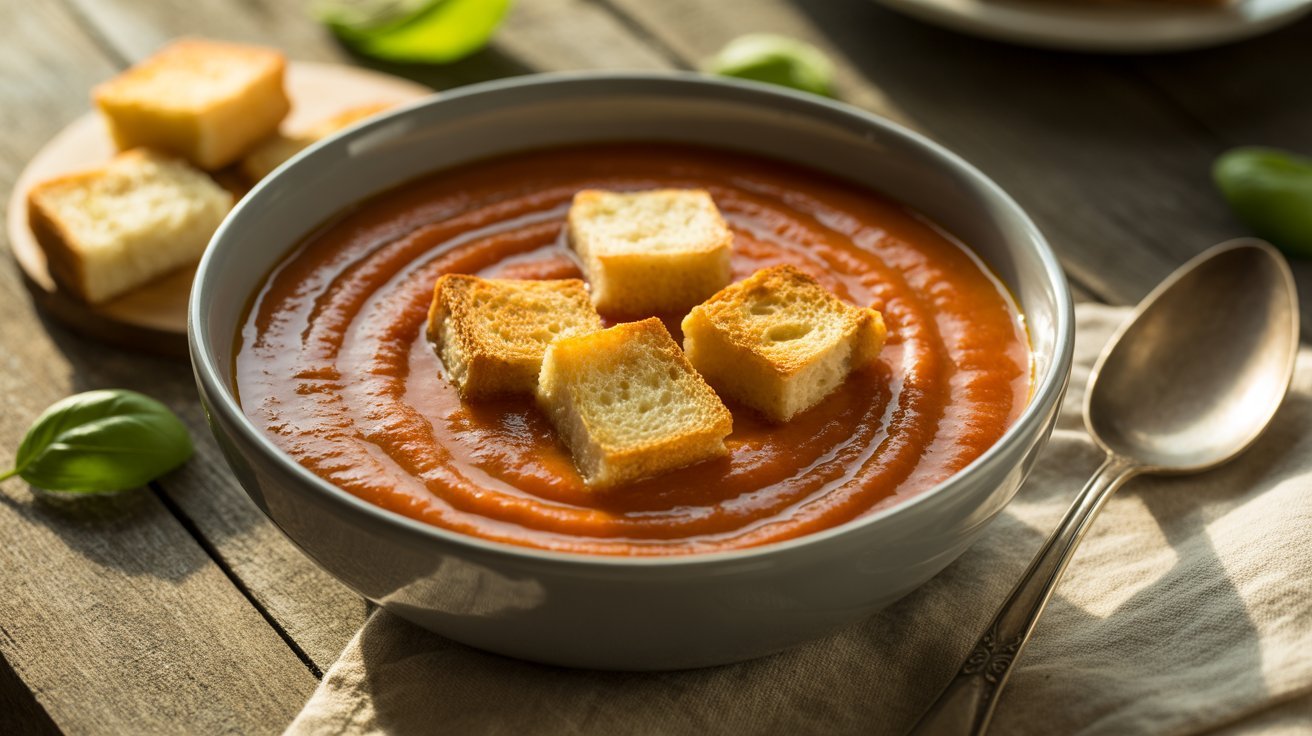 Creamy Tomato Soup with Grilled Cheese Croutons